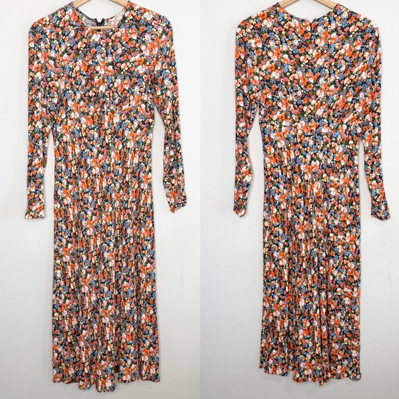 Boden Crew Neck Midi Floral Tea Dress Multicolor Long Sleeve Size 6 - Picture 5 of 8